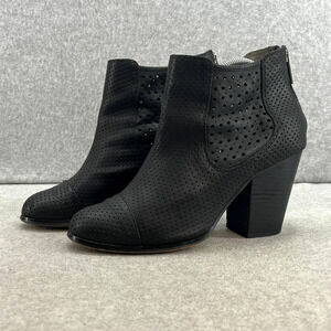 Adam Tucker  Frankee Leather Perforated Ankle Moto Boot- Heel- Black-Women 9.5
